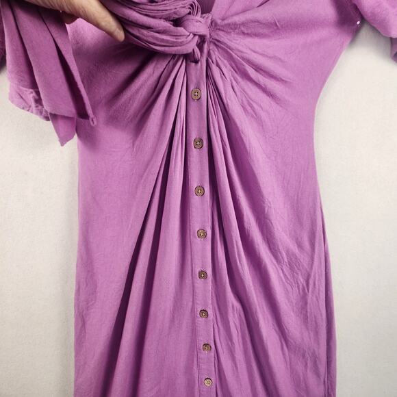 Free People Vintage Summer Puff Sleeve Maxi Dress Women XS/S Purple Tie Front - Picture 8 of 16